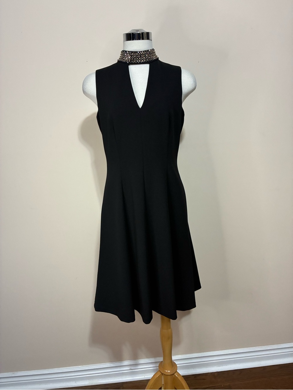 Calvin Klein Women's Embellished Mock-Neck Fit and Flare Dress